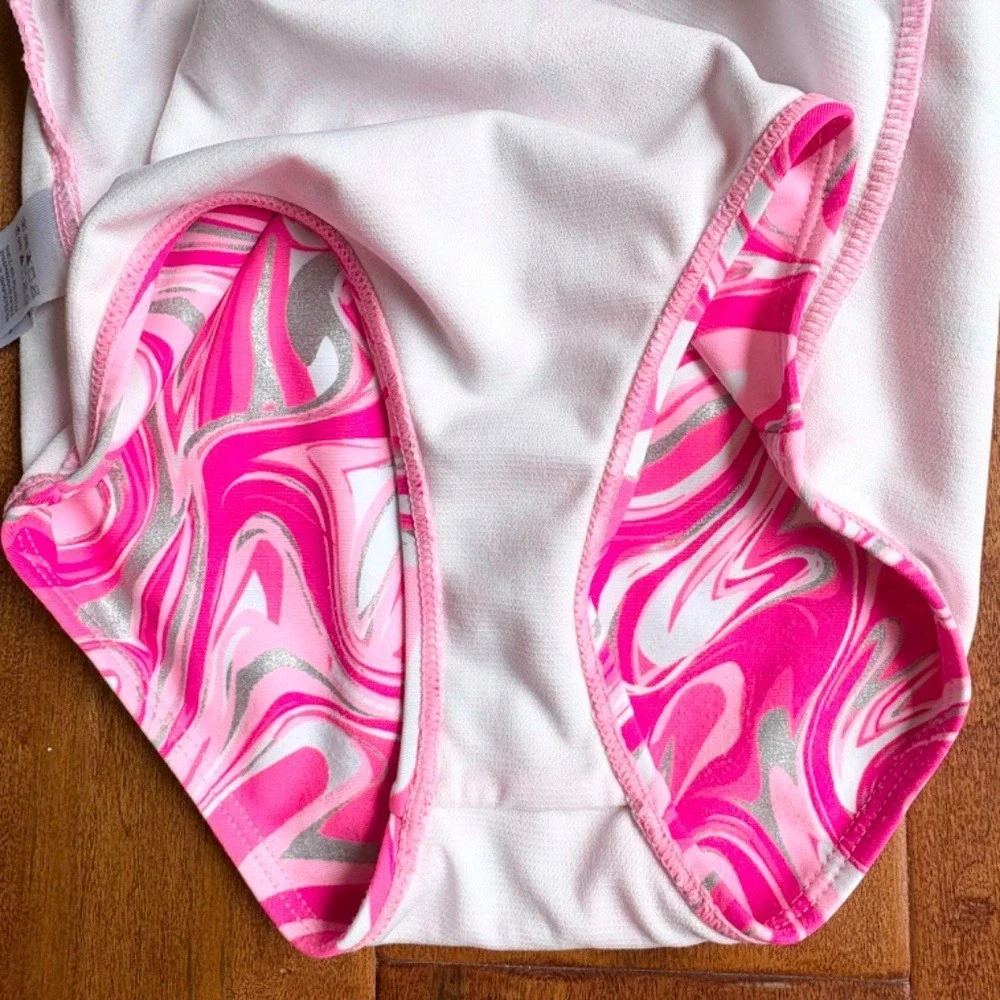 Tommy‎ Bahama Marble Ruffle One Piece Swimsuit Girls 7 Pink